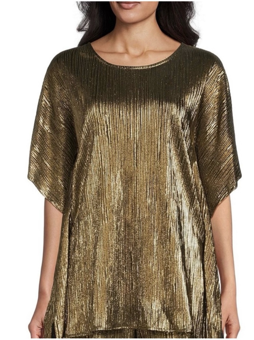 Shimmer Pleated Metallic Gold Tunic Top